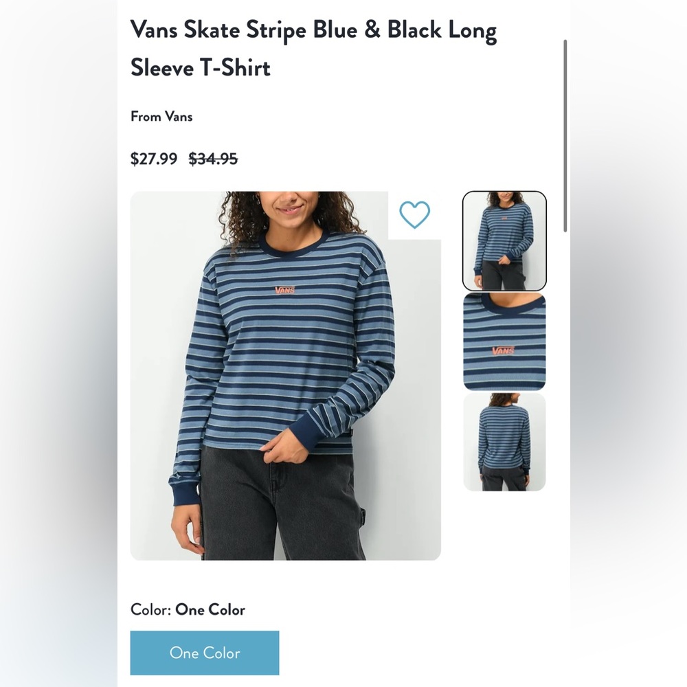 Vans Blue and Black Striped Long Sleeve T-Shirt